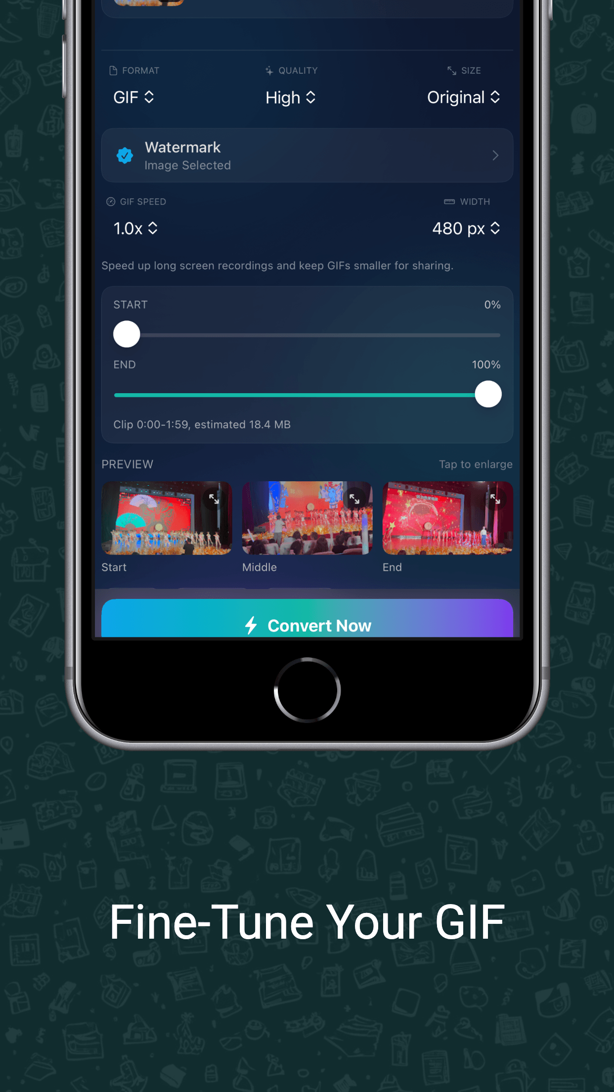 Convert video to GIF and trim clips before export